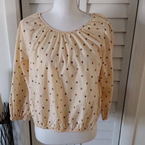 Madewell Women's Multicolored Gathered Puff-Sleeve Crop‎ Top M - Picture 2 of 11